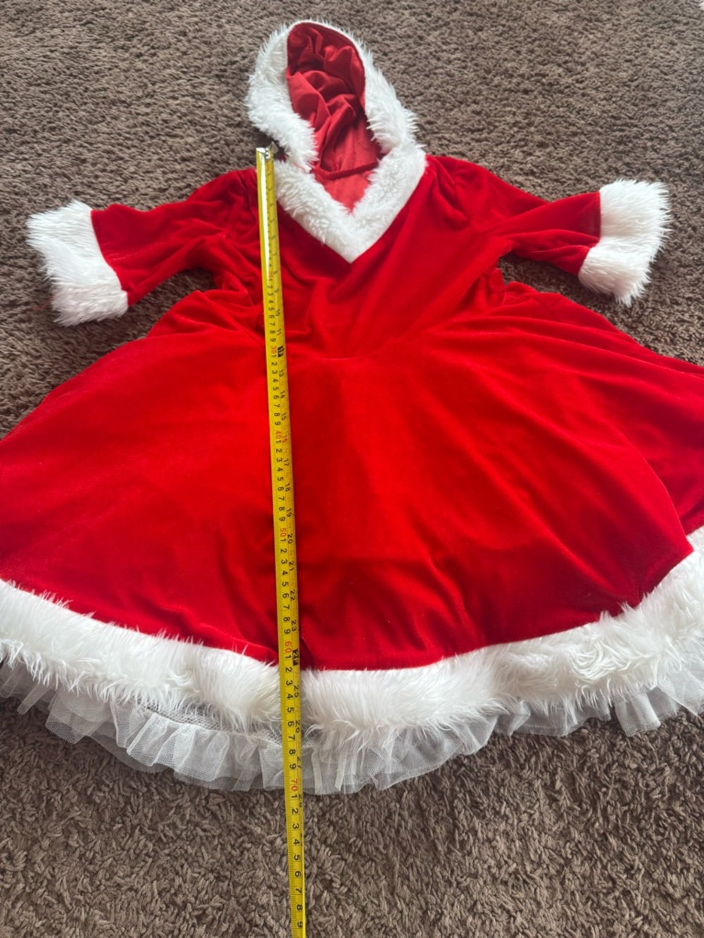 Santa Clause Dress with Tulle Skirt Girls Red Velvet Costume M 10 12 - Picture 5 of 6